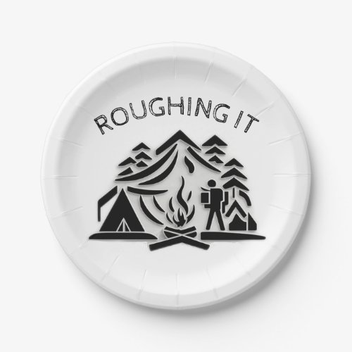Camping Icon Personalize Text Roughing It Paper Plates