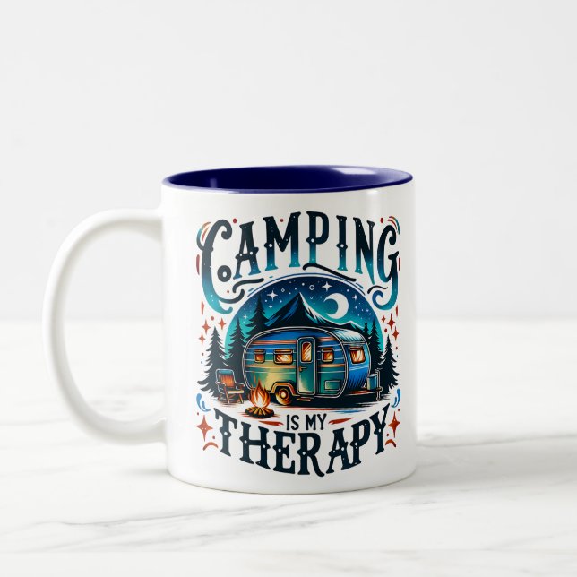Camping Illustration Two-Tone Coffee Mug (Left)