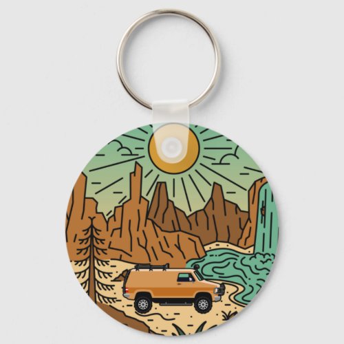 Camping In Desert SW Van Life Button Keychain