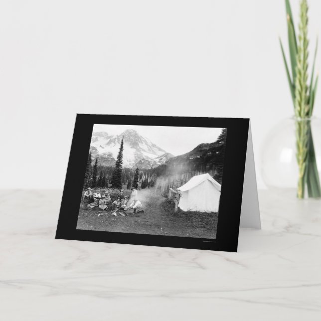 Camping in Indian Henry, Mount Rainier, WA 1922 Card (Front)