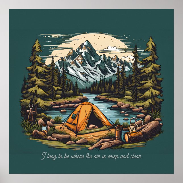 Camping In the Rocky Mountains Add Text Art Poster (Front)