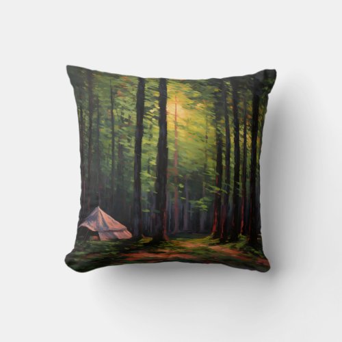 Camping in the wood Fine art French Impressionism Throw Pillow