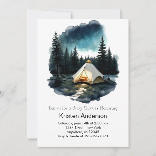 Camping in the Woods Adventure Awaits Baby Shower Invitation