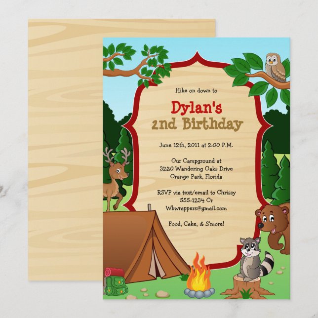 Camping Invitation - Camp Birthday Party Invite (Front/Back)