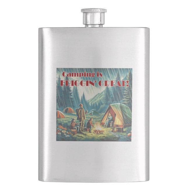 Camping Is Friggin Great Funny Rain Flask (Front)