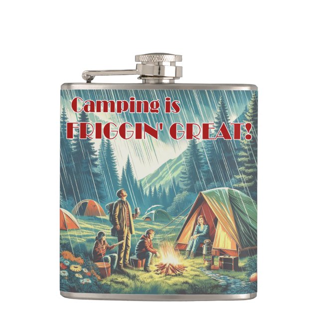 Camping Is Friggin Great Funny Rain Flask (Front)