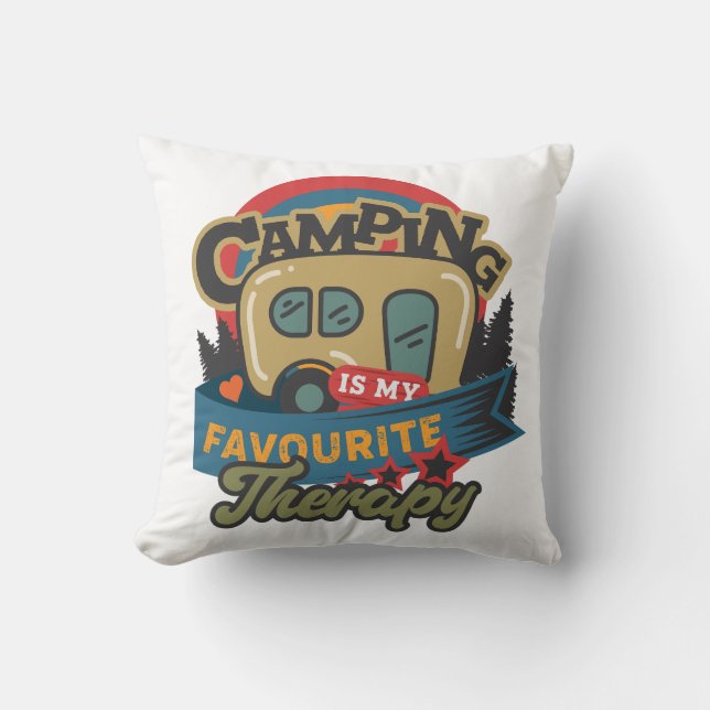 Camping Is My Favourite Therapy Throw Pillow (Front)