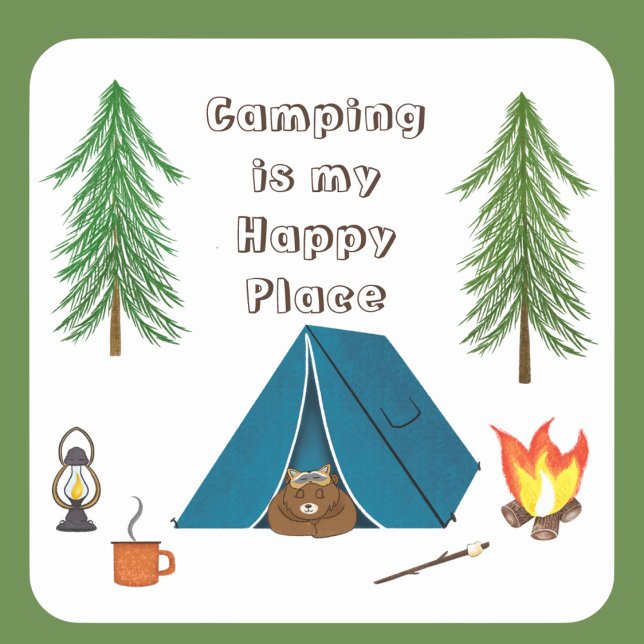 Camping is my Happy Place Bear Square Sticker (Creator Uploaded)