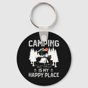 Camping Is My Happy Place Funny Camper Forest Camp Keychain