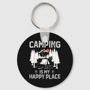 Camping Is My Happy Place Funny Camper Forest Camp Keychain
