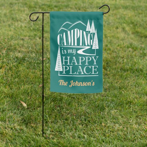 Camping is My Happy Place GreenWhite Garden Flag