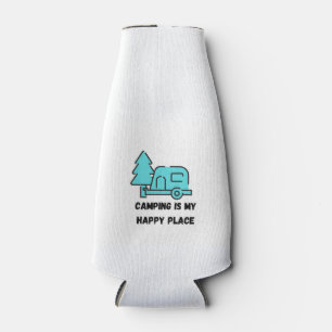 Camping is my Happy Place on a Bottle Cooler