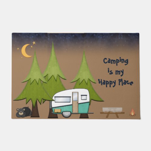 Camping Is My Happy Place Personalized RV Doormat