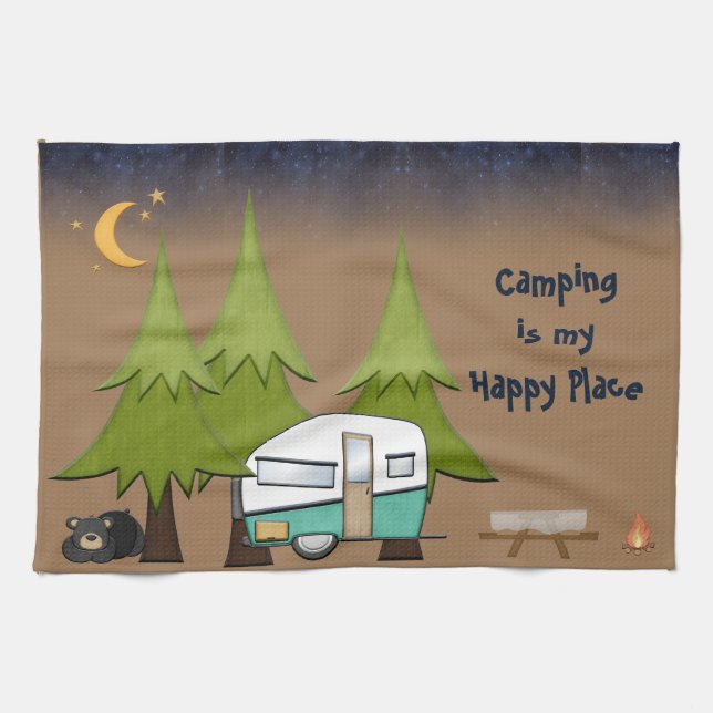 Camping Is My Happy Place Personalized Towel (Horizontal)