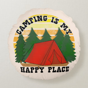 Camping Is My Happy Place Round Pillow