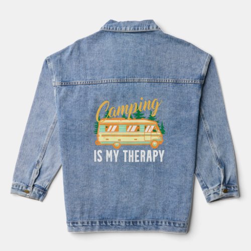 Camping Is My Therapy Camper Saying  Denim Jacket