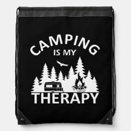 Camping is my therapy drawstring bag