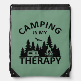 Camping is my therapy drawstring bag