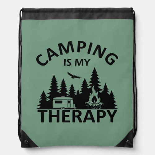 Camping is my therapy drawstring bag