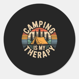 Camping is my therapy funny camper classic round sticker
