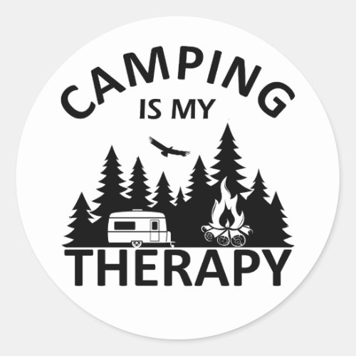 Camping is my therapy funny camper slogan classic round sticker
