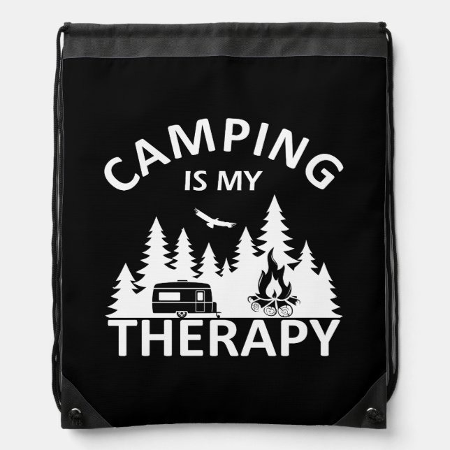 Camping is my therapy funny camper slogan drawstring bag (Front)