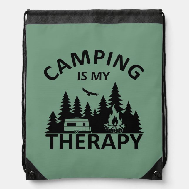 Camping is my therapy funny camper slogan drawstring bag (Front)