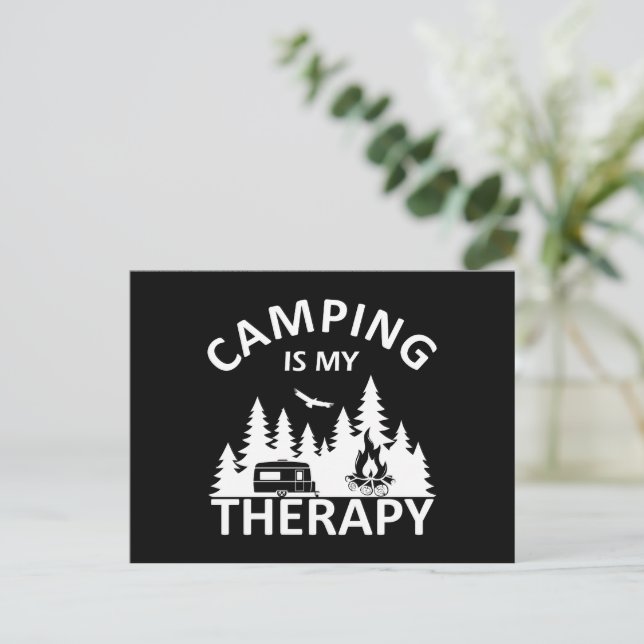 Camping is my therapy funny camper slogan holiday postcard (Standing Front)