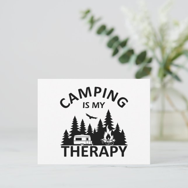 Camping is my therapy funny camper slogan holiday postcard (Standing Front)