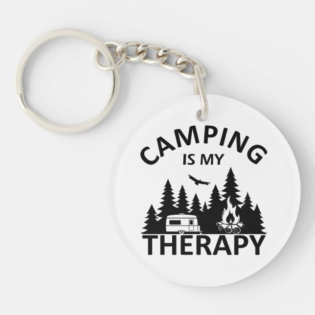 Camping is my therapy funny camper slogan keychain (Front)