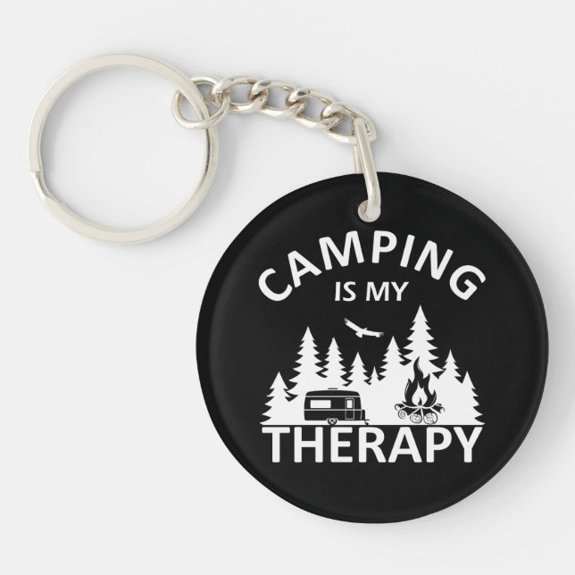Camping is my therapy funny camper slogan keychain (Front)