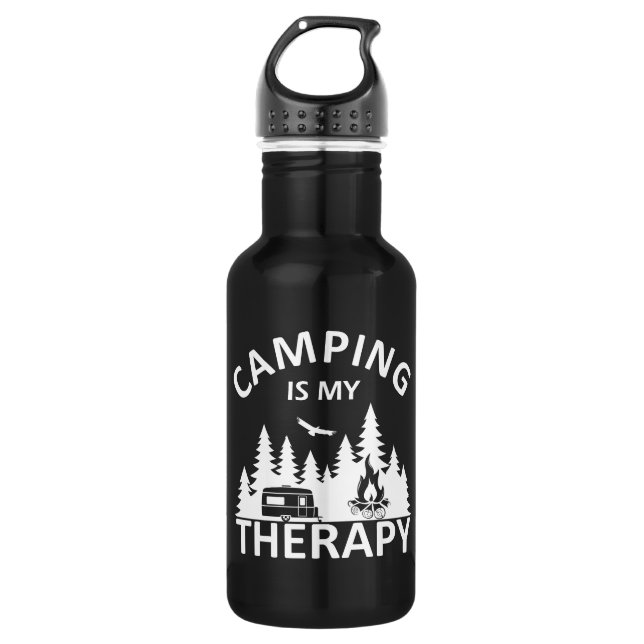 Camping is my therapy funny camper slogan stainless steel water bottle (Front)
