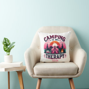 Camping Is My Therapy Throw Pillow