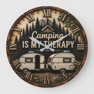 Camping Is My Therapy Vintage Camper Gift Large Clock