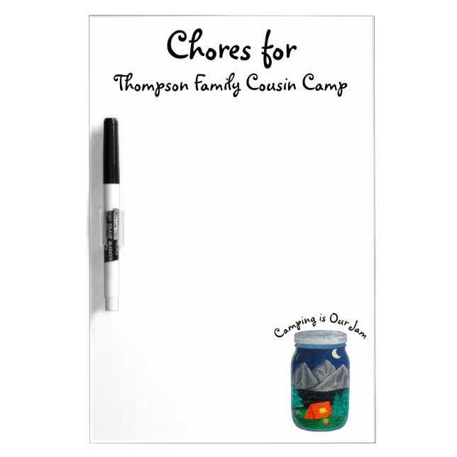 Camping is Our Jam Tent and Mountains in Jar Chore Dry Erase Board (Front)