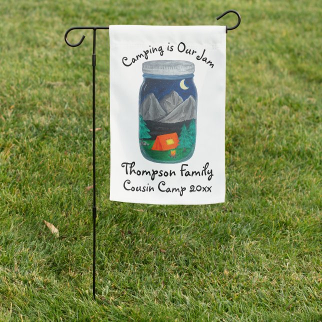 Camping is Our Jam Tent and Mountains in Jar Garden Flag (In SItu)