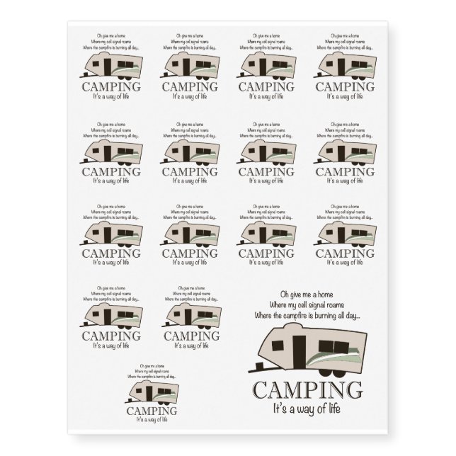Camping: It's A Way of Life Temporary Tattoos (Front)