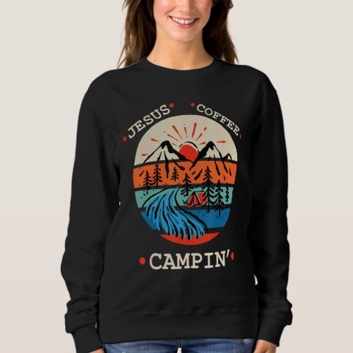 Camping Jesus Coffee Campin Retro Graphic Sweatshirt