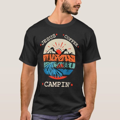 Camping Jesus Coffee Campin Retro Graphic T-Shirt