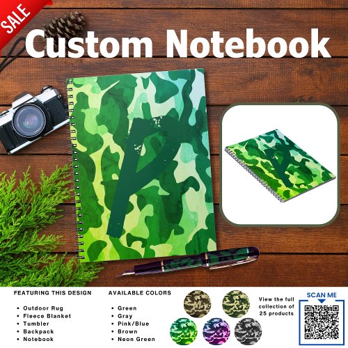 Camping Journal  ADD INITIAL Camouflage Kids Teen