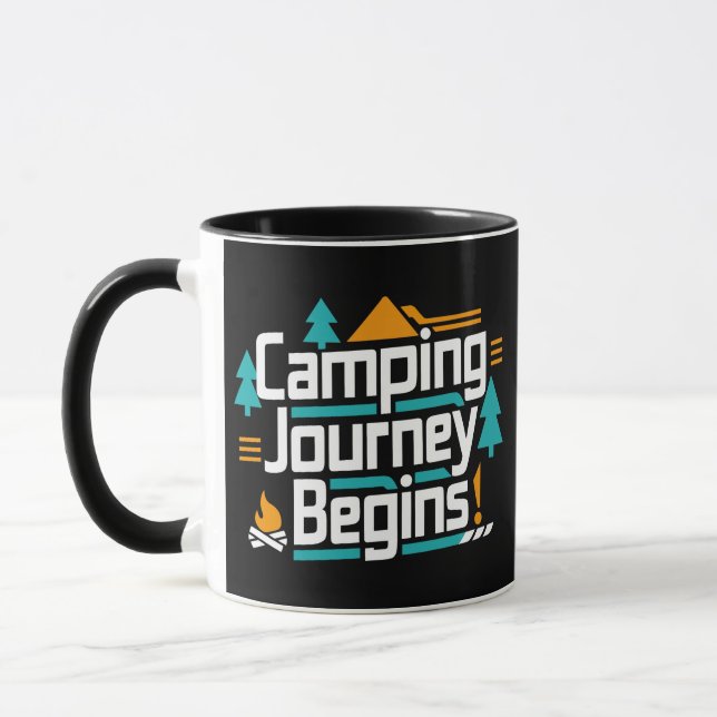 Camping Journey Begins, Adventures Await  Mug (Left)