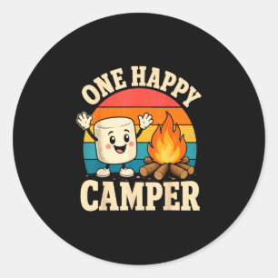 Camping kids cute marshmallow campfire classic round sticker