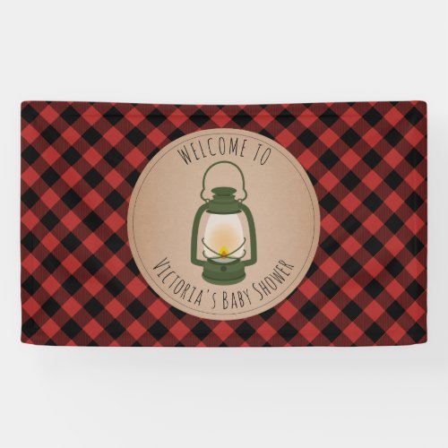Camping Lantern Plaid Baby Shower Welcome Banner