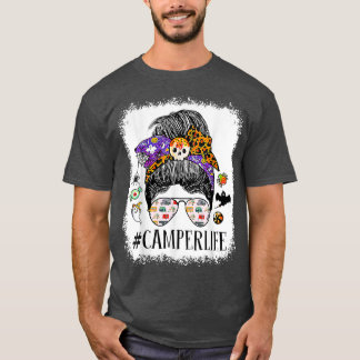 Camping Life Camper Life Mom Messy Hair Bun Hallow T-Shirt