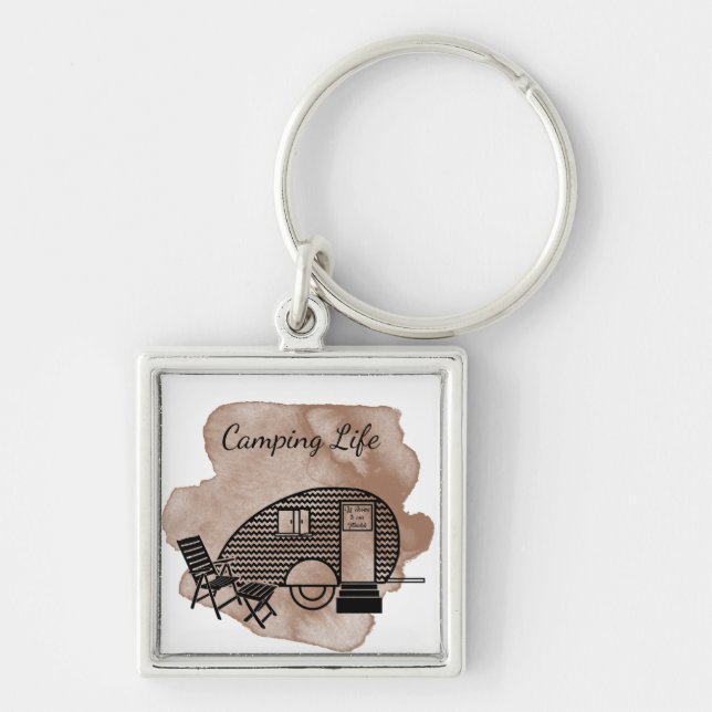 Camping life caravan trailer retro abstract tincan keychain (Front)