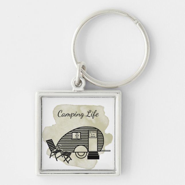 Camping life caravan trailer retro green abstract  keychain (Front)