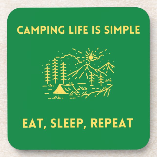 Camping Life is Simple, Eat, Sleep, Repeat Beverage Coaster (Front)