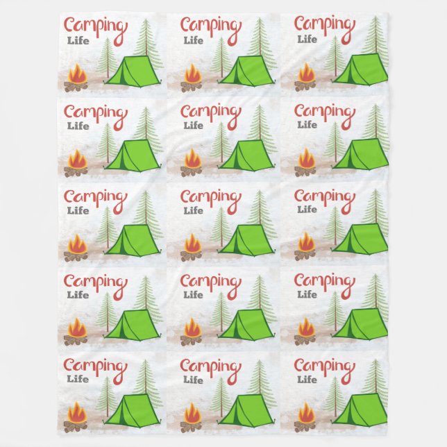 Camping Life Large Fleece Blanket (Front)
