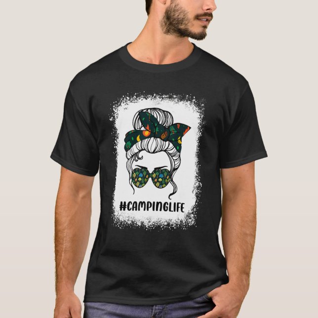 Camping Life Messy Bun Hair Mother's Day 2022 Camp T-Shirt (Front)