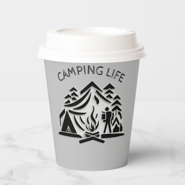 Camping Life Personalize Name Text Coffee Paper Cups (Front)